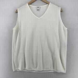 EILEEN FISHER Sweater 1X Plus Cotton Tank Vest V-Neck Pullover White VTG HK